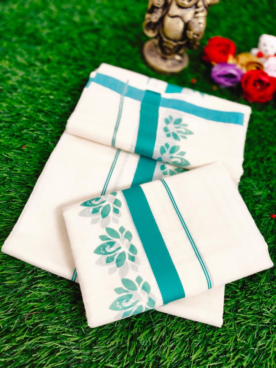 Cotton Kattikara with Floral Print Set Mund
